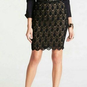 Ann Taylor Black Overlay Teardrop Scalloped Lace Hem Pencil Skirt 8